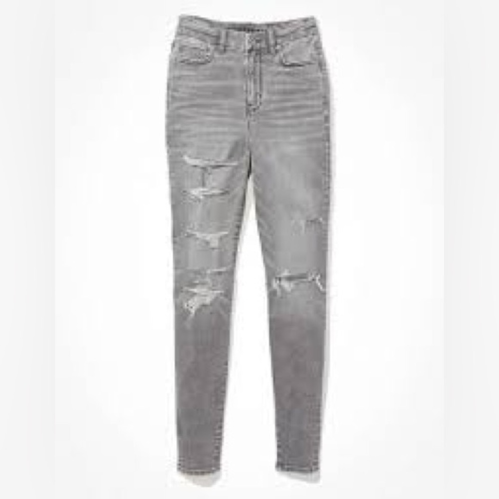 American Eagle Next Level Stretch Hi Rise Jeggings Ripped Gray Size 2 Regular